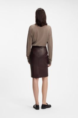Slim-fit pencil skirt in smooth leather, Dark Purple