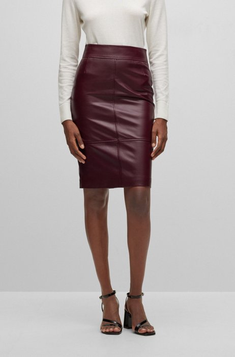 Regular-fit pencil skirt in leather, Dark Red