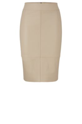 Hugo Boss Regular-fit Pencil Skirt In Leather In Light Yellow