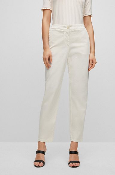 Trousers in organic-cotton-blend twill, White