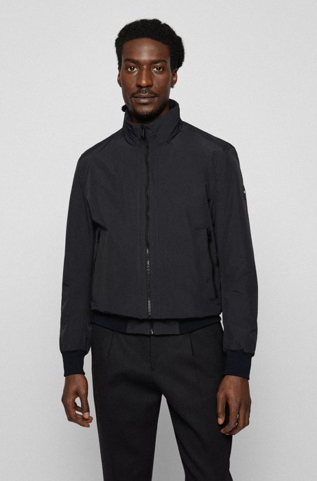 Regular-fit blouson jacket with packable hood, Black