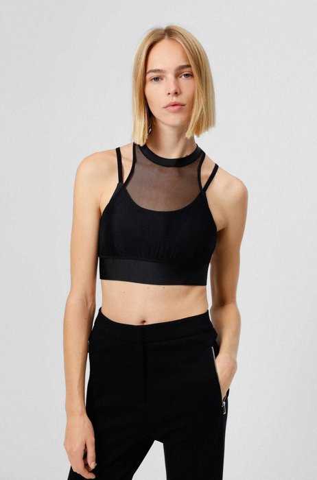 Super-stretch sports bra with mesh inserts, Black