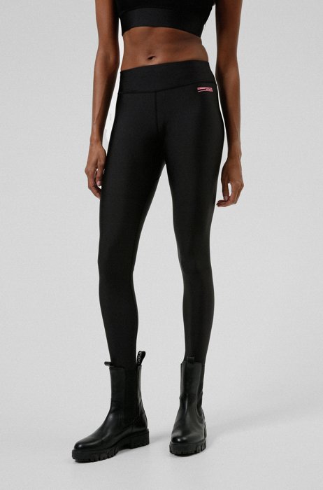 Super-stretch sports leggings with capsule logo, Black