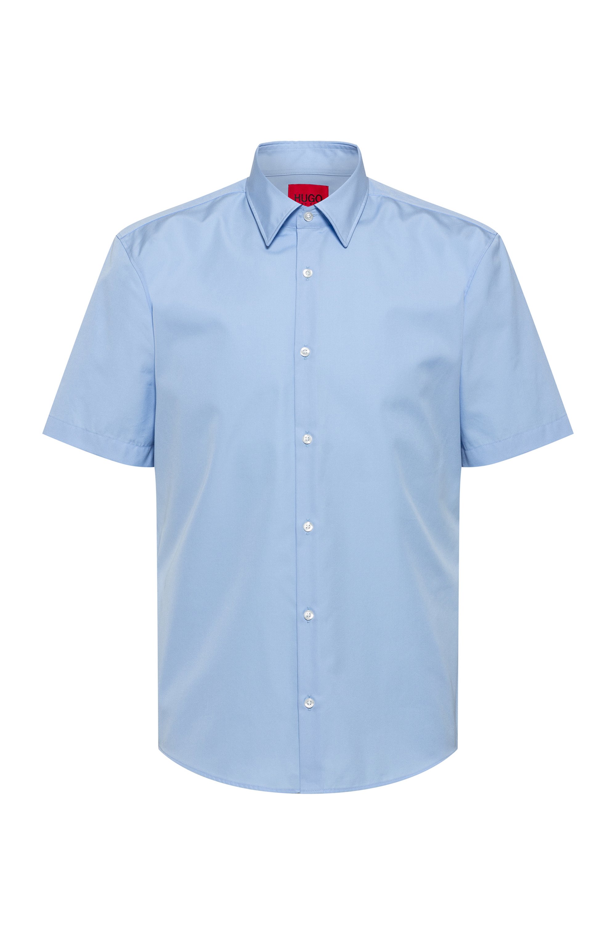 Slim-fit overhemd met korte mouwen van katoenen popeline, Lichtblauw