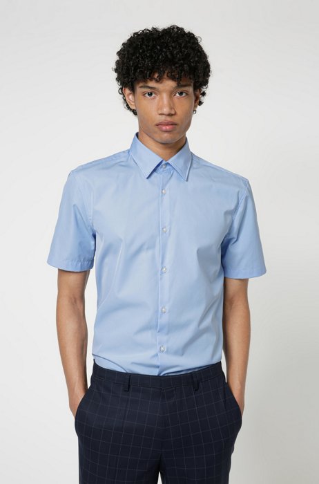 Slim-fit overhemd met korte mouwen van katoenen popeline, Lichtblauw