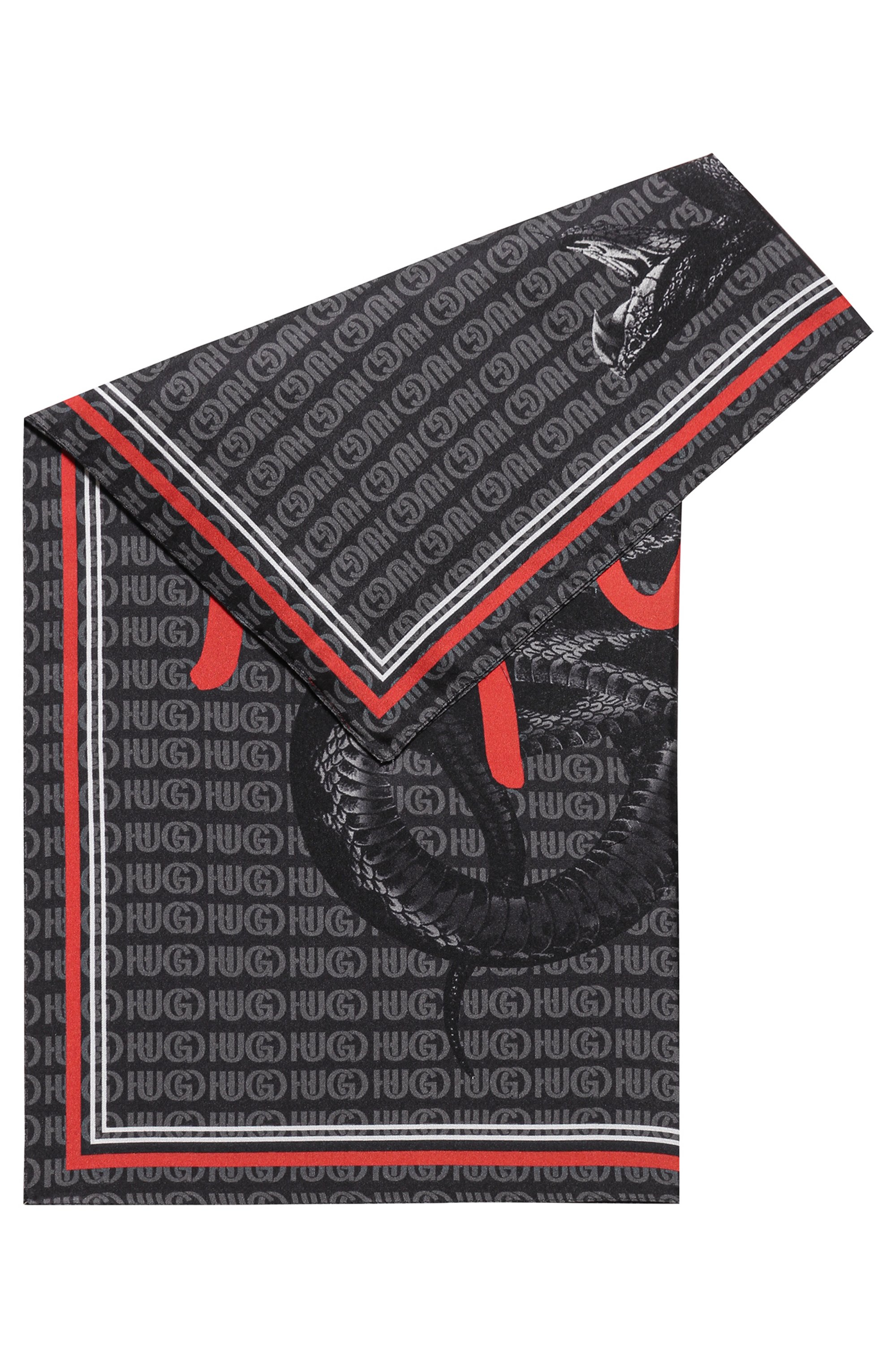 Pañuelo de seda con ilustración de serpiente y logo escrito a mano, Negro estampado
