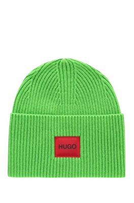 HUGO - Wool-blend hat red logo label