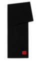 Wool-blend rib-knit scarf with red logo label, Black