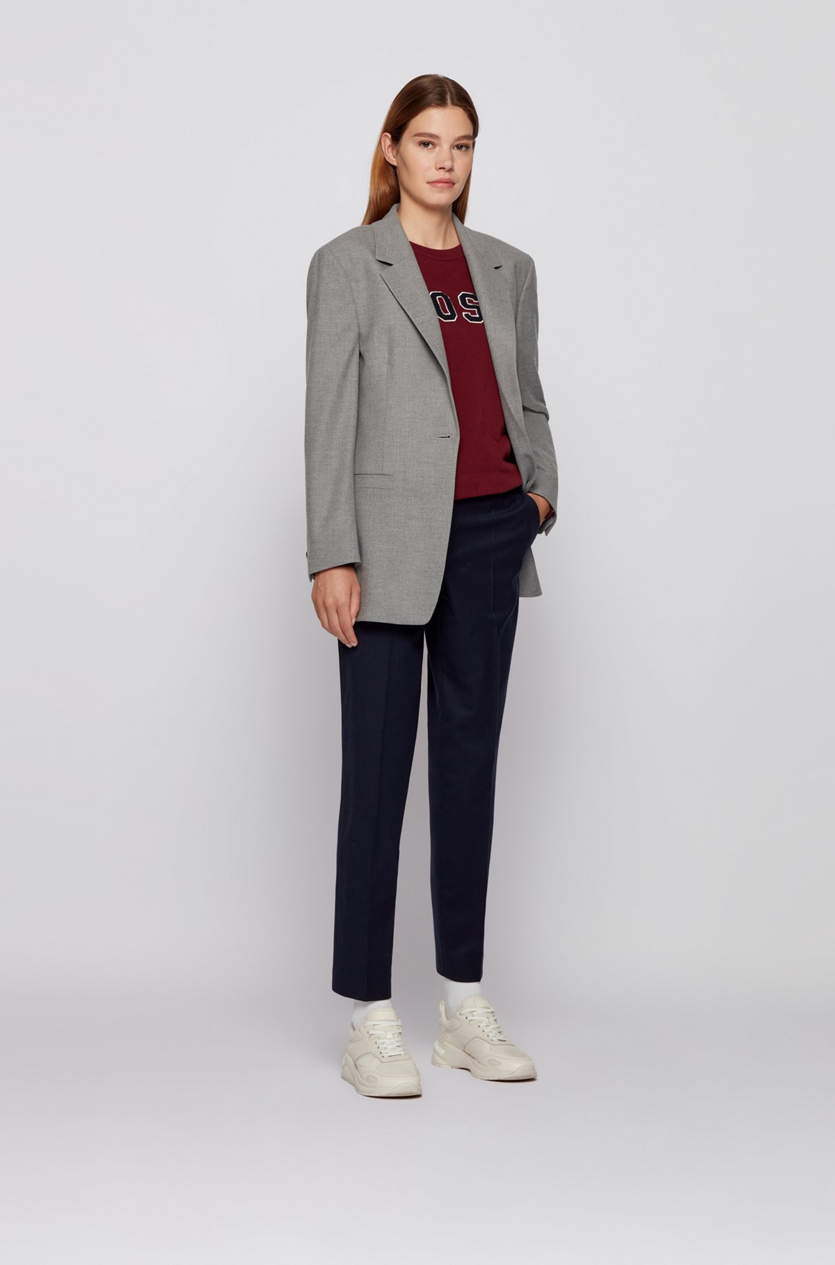 Relaxed-fit jacket in melange stretch flannel, Silver