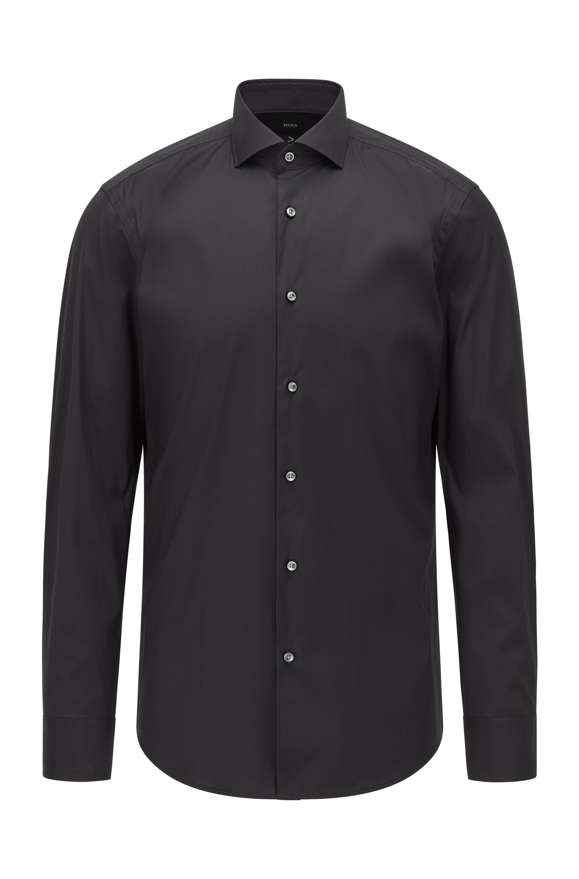 Slim-fit shirt in easy-iron cotton-blend poplin, Black
