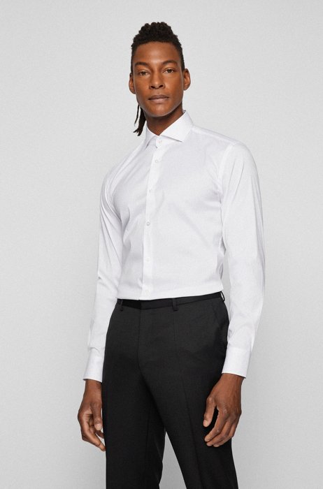 Slim-Fit Hemd aus bügelleichtem Baumwoll-Mix mit Popeline-Struktur, Weiß