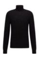 Rollneck sweater in flammé yarn with embroidered logo, Black