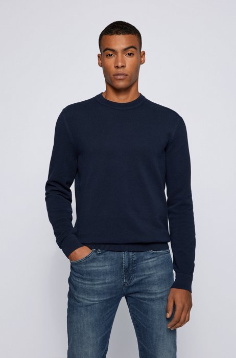 Regular-fit sweater in an organic-cotton blend, Dark Blue