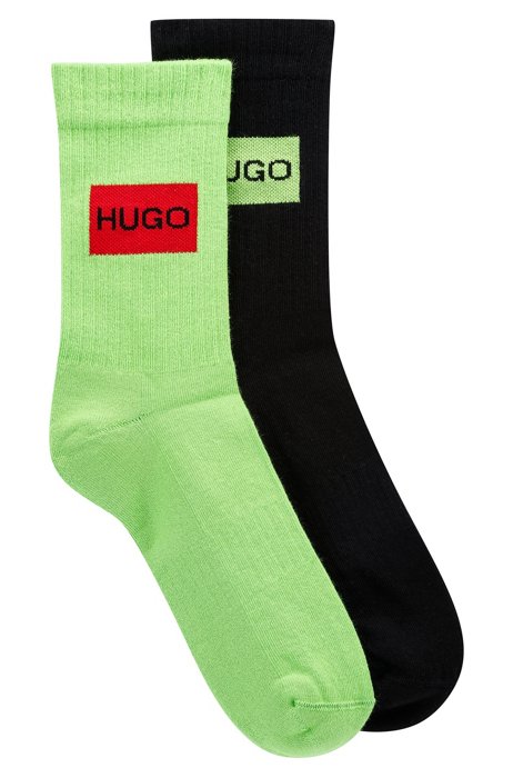 Paquete de dos pares de calcetines cortos con logo rojo, Verde