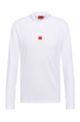 Long-sleeved slim-fit polo shirt with logo label, White
