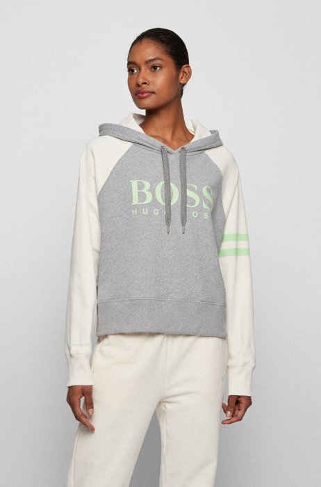 Oversized-fit hooded sweatshirt in organic cotton with logo, Patterned