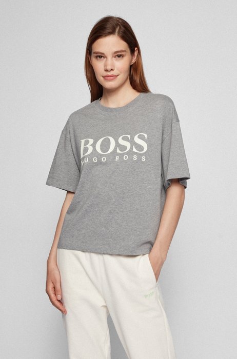 Camiseta oversize fit en algodón orgánico con logo, Plata
