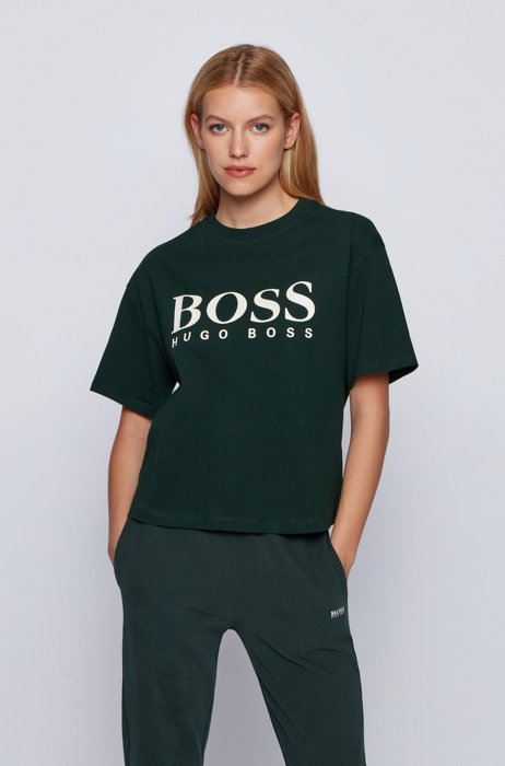 Camiseta oversize fit en algodón orgánico con logo, Verde oscuro