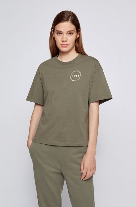 T-shirt con fit oversize in cotone biologico con logo, Verde scuro