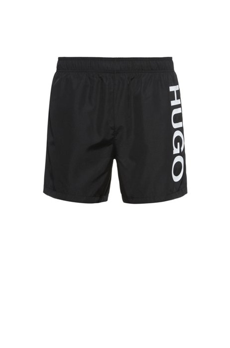 Quick-dry swim shorts in recycled fabric with logo, Black