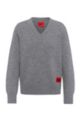 Oversized-fit sweater in virgin wool with logo label, Grey