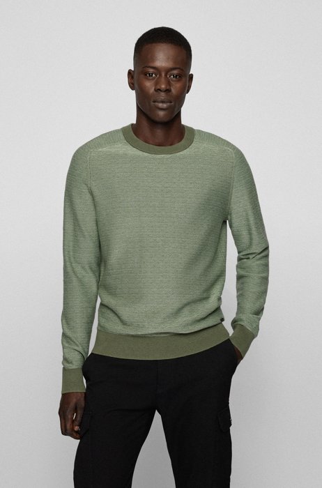Floating-jacquard sweater in cotton and wool, Light Green