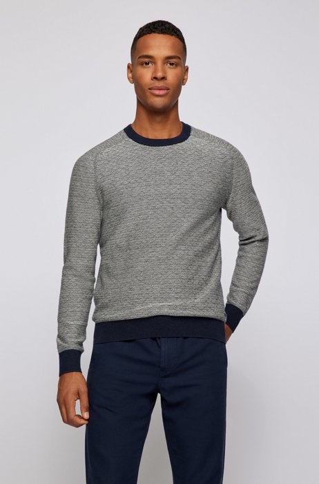 Floating-jacquard sweater in cotton and wool, Dark Blue