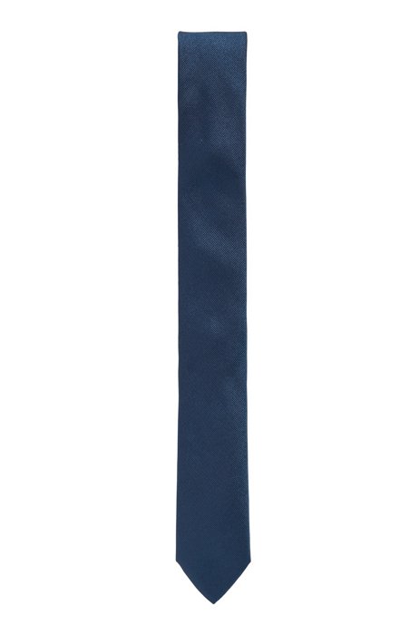 Cravate en jacquard de soie confectionnée en Italie, Bleu foncé
