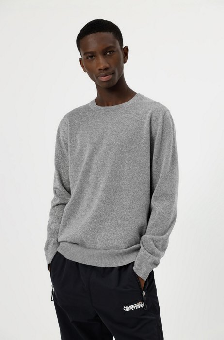 Oversized-fit wool-blend sweater with sparkle effect, Silver