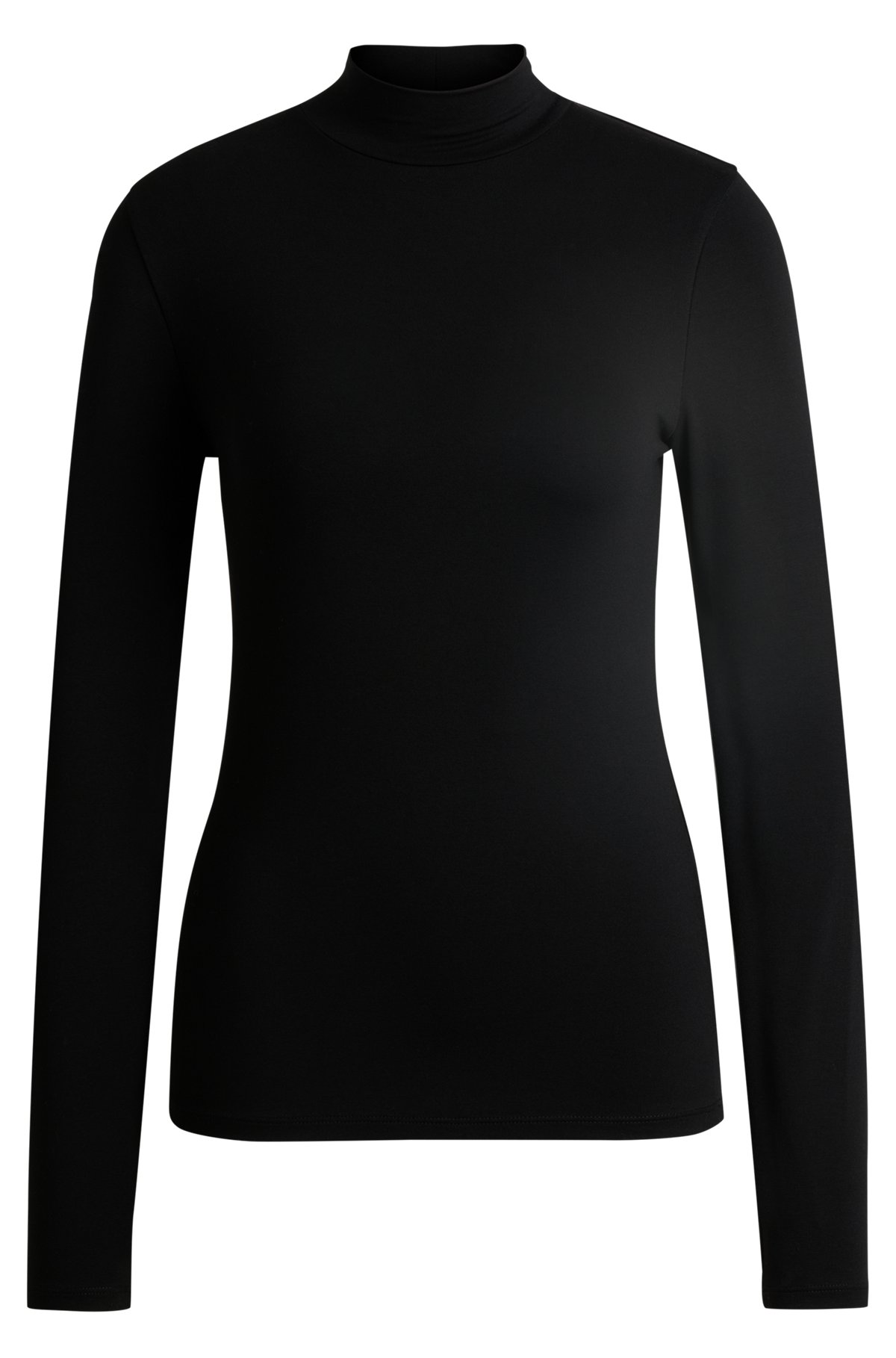 Extra-slim-fit long-sleeved top with mock neckline, Black