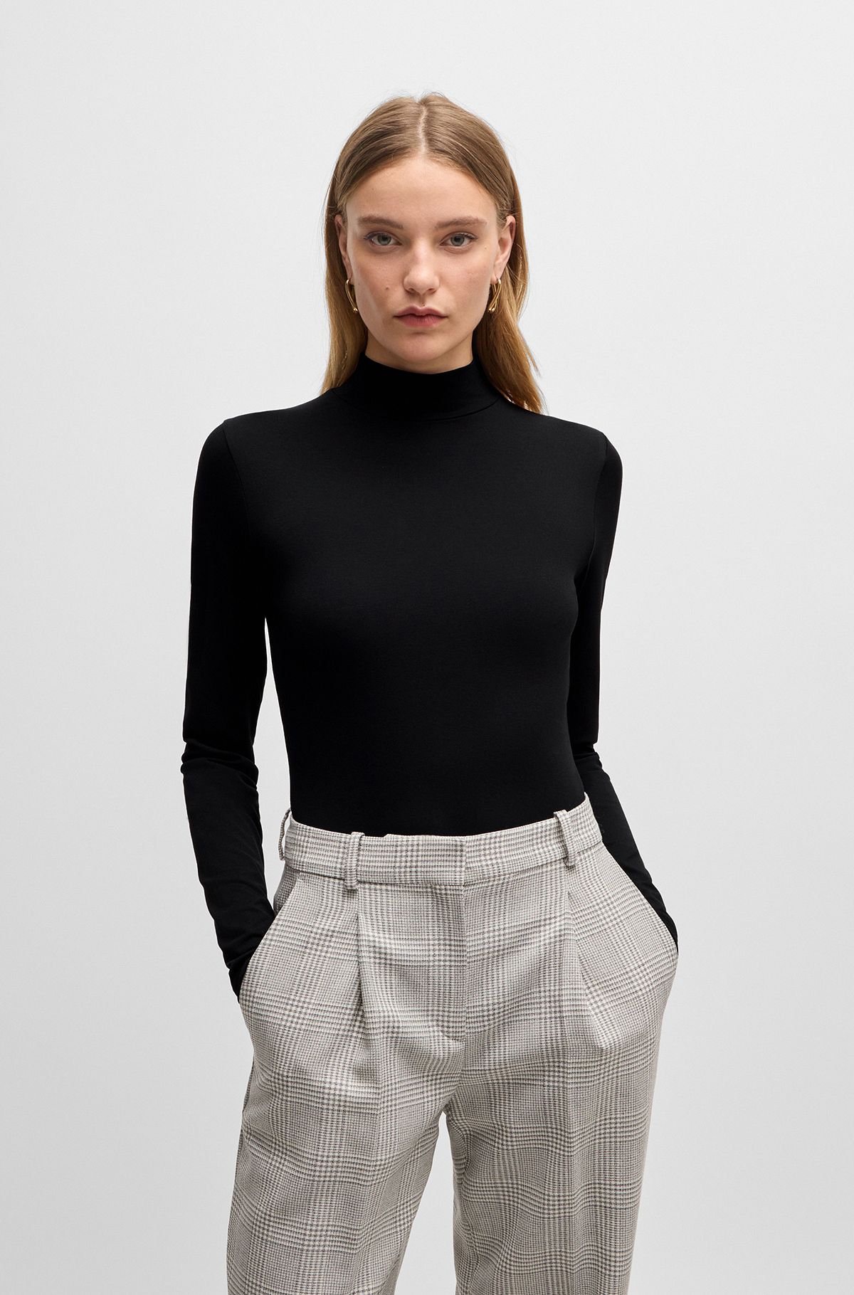 Extra-slim-fit top with mock neck, Black