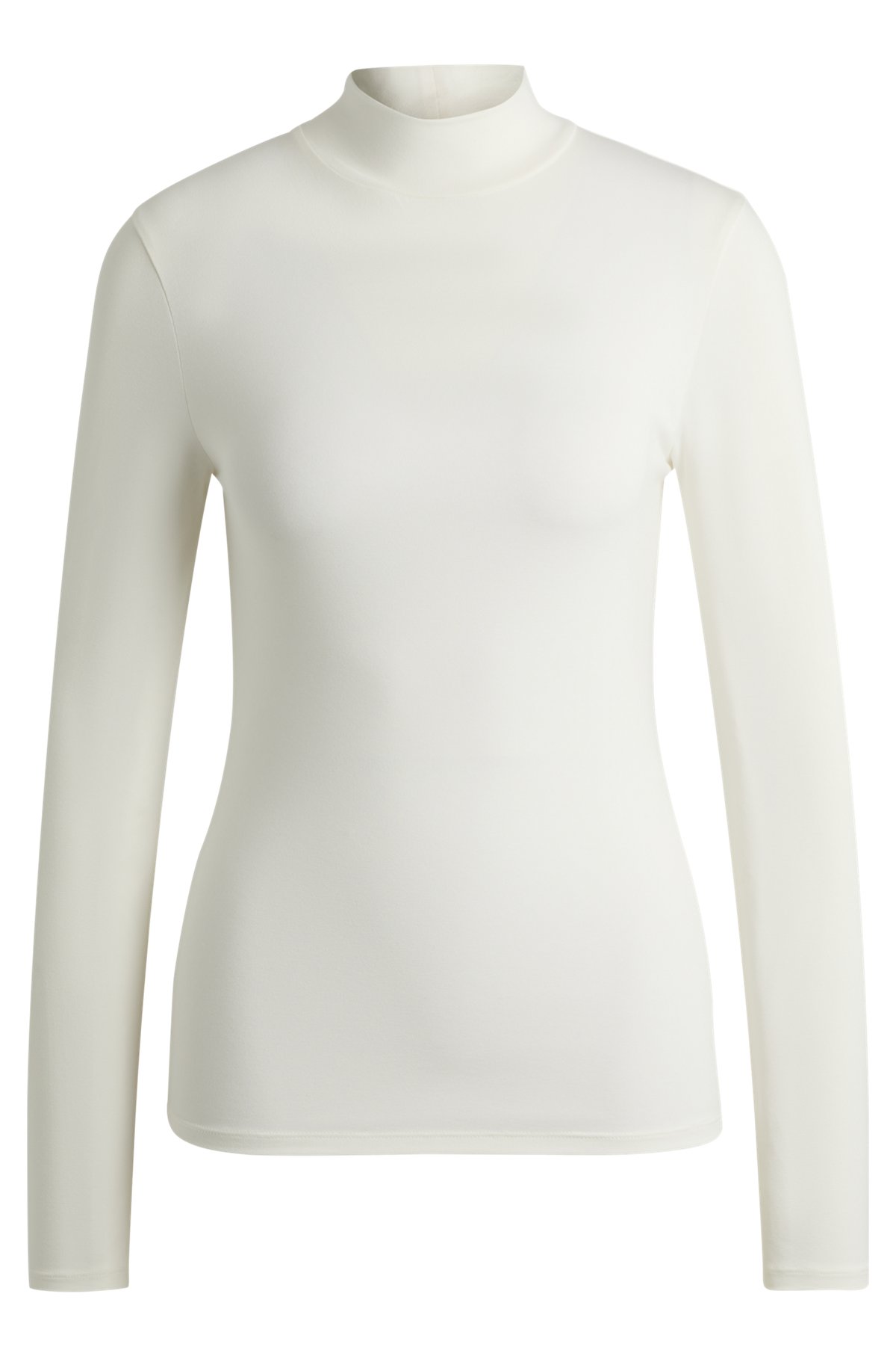 Extra-slim-fit long-sleeved top with mock neckline, White