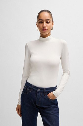 Extra-slim-fit top with mock neck, White
