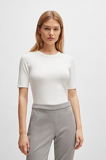T-shirt slim fit in misto modal elasticizzato, Bianco