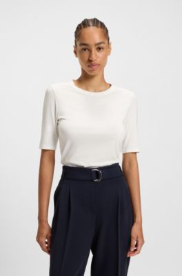 T-shirt slim fit in misto modal elasticizzato, Bianco
