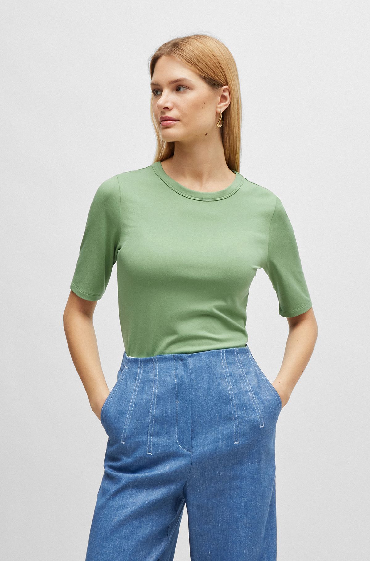 Slim fit T-shirt i en blanding med modal og stræk, Lysegrøn