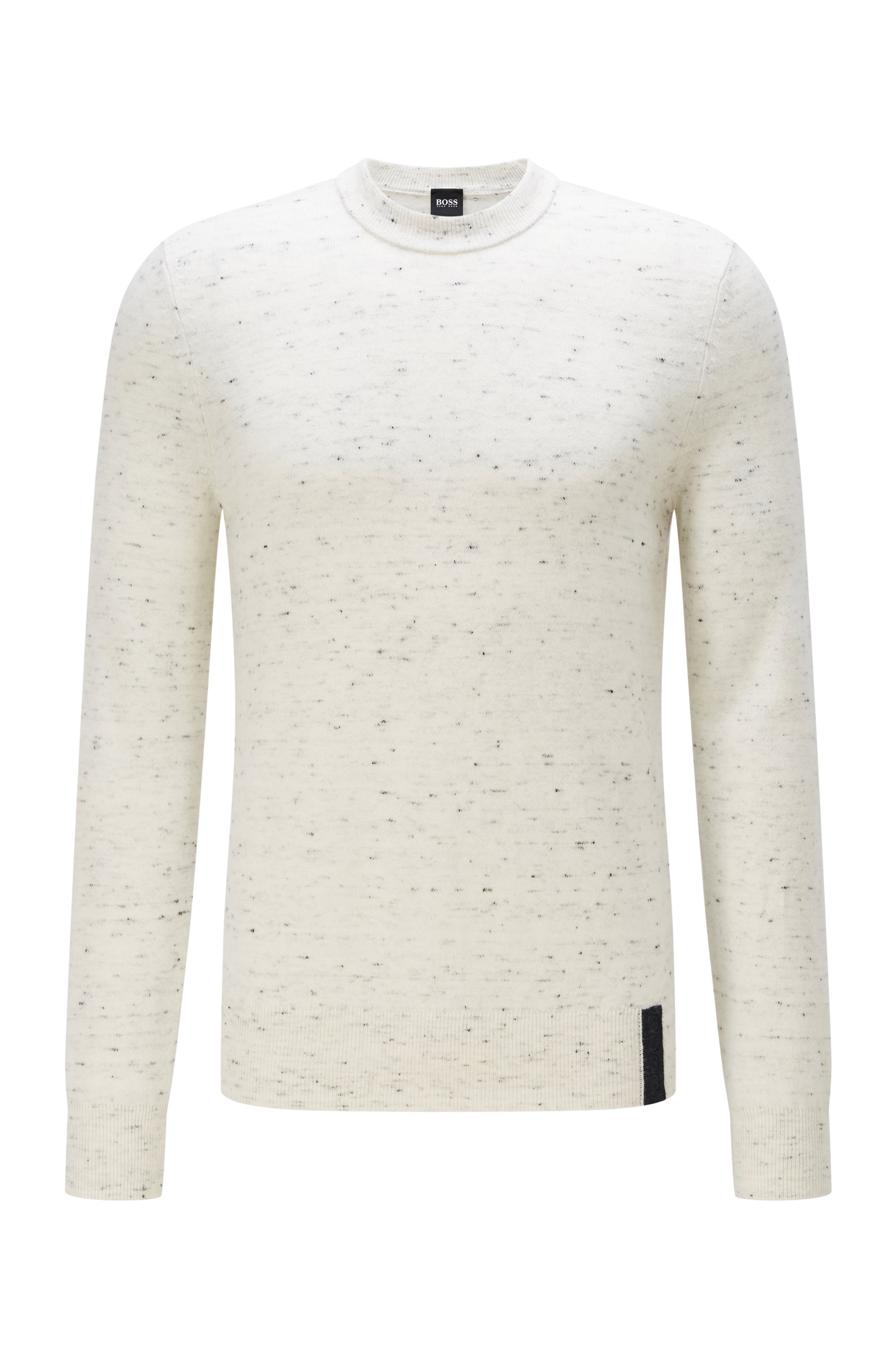 Regular-fit sweater in flammé yarn with logo detail, White