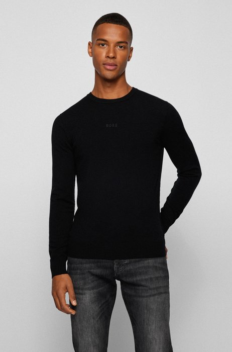 Logo sweater in a merino-wool blend, Black