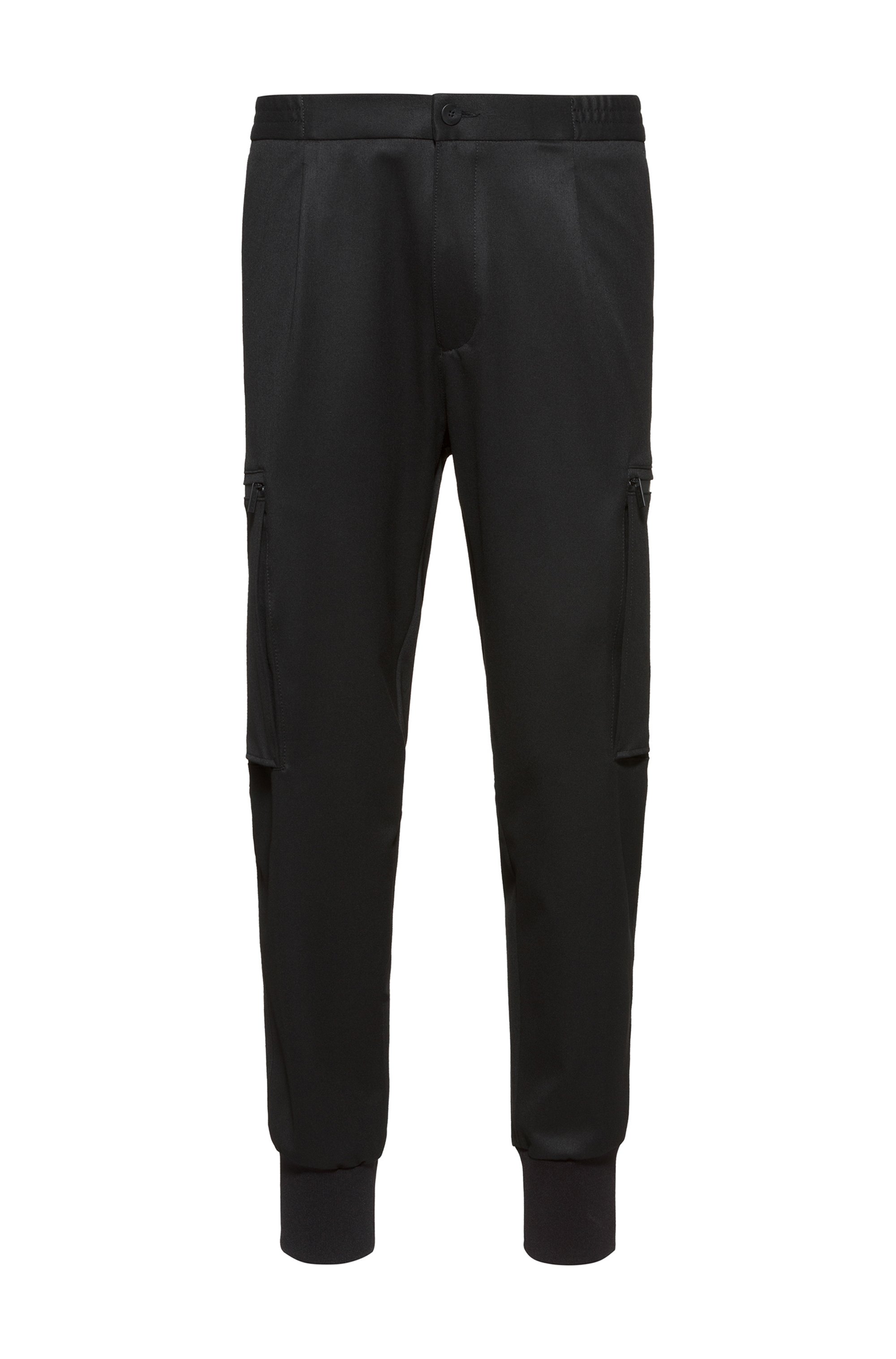 Cargo-style slim-fit trousers in stretch flannel, Black