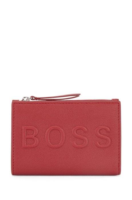 Faux-leather billfold wallet with embossed logo, Red