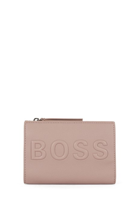 Faux-leather billfold wallet with embossed logo, light pink
