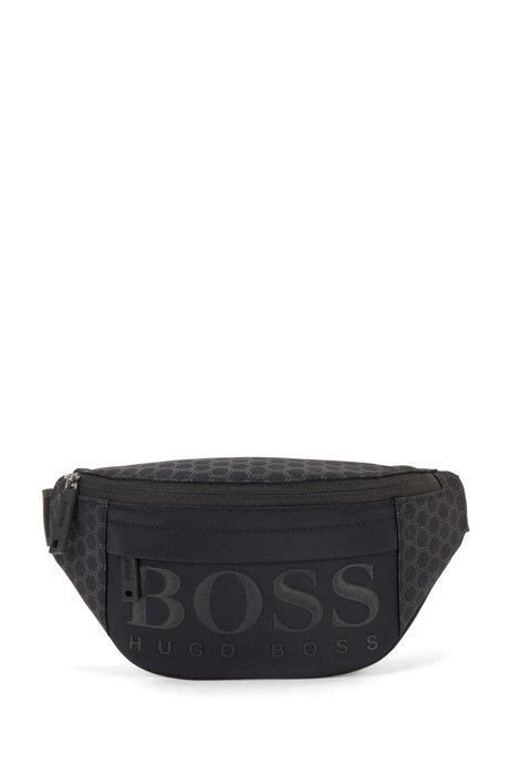 Belt bag in recycled nylon with geometric print, Black