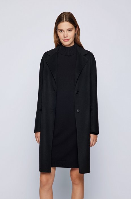Wool-blend coat with notch lapels, Black