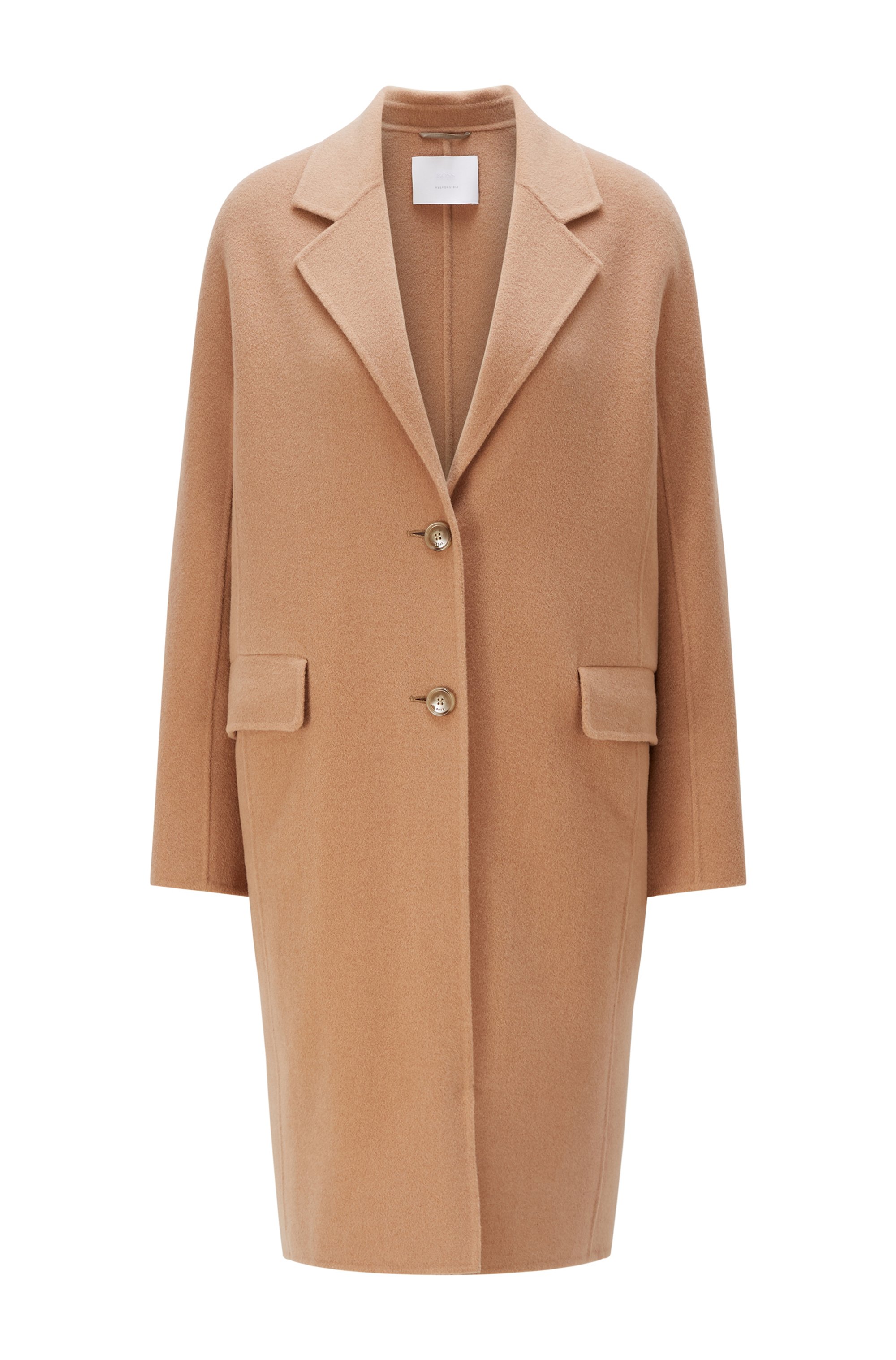 Wool-blend coat with notch lapels, Light Brown
