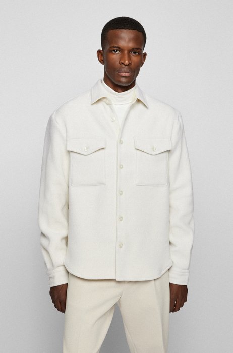 Relaxed-fit overshirt in felted fabric, White