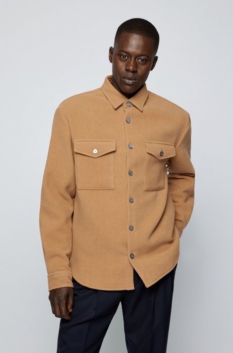 Relaxed-fit overshirt in felted fabric, Beige