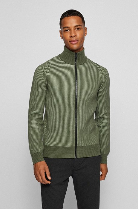 Zip-up cardigan in an organic-cotton blend, Green