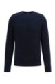 Crew-neck sweater in structured cotton with logo badge, Dark Blue