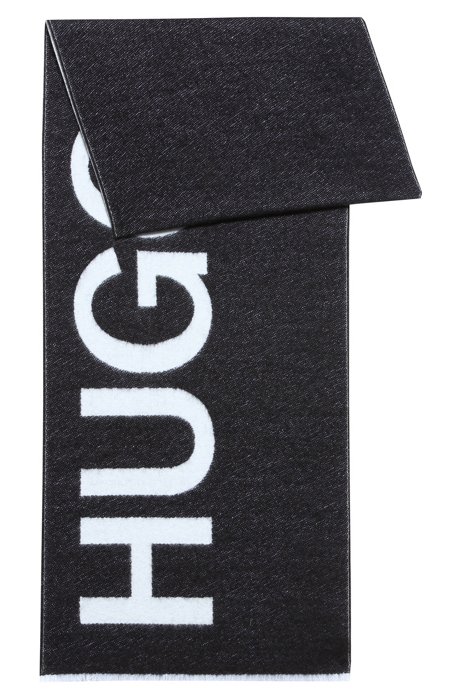 Woven scarf with large logo, Black