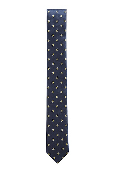意大利制造绸带环真丝提花领带,  404_Dark Blue